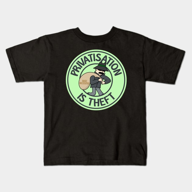 Privatisation Is Theft - Protect Basic Necessities Kids T-Shirt by Football from the Left